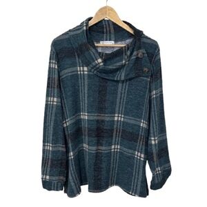 CY Fashions Green Plaid Cowl Neck Sweater Size 3X